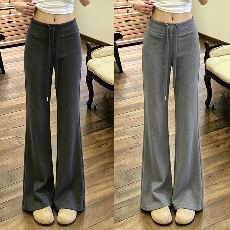 Gray flared sports pants for women, summer thin style, 2026 new model, high-waisted, slimming, drapey, lulu fitness yoga pants
