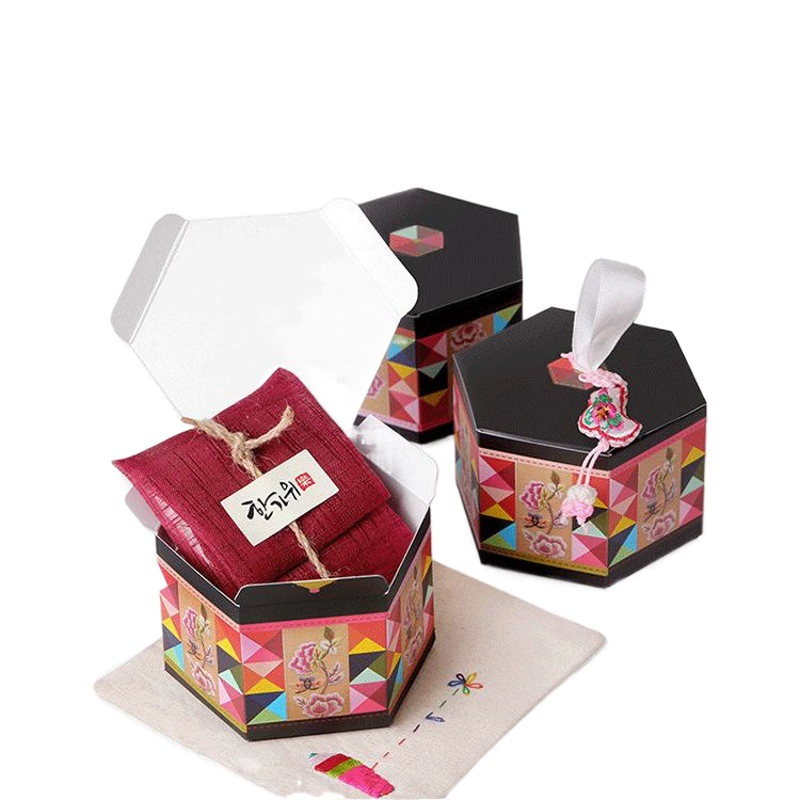 В наличии Корейская винтажная шестиугольная благоприятная коробка конфет Мини-Китайская классическая Высококачественная коробка для упаковки Торта середины осени