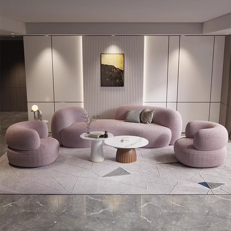Light Luxury Lamb Velvet Fabric Curved Sofa Coffee Table Small Apartment Hotel Living Room Beauty Salon Clothing Store Internet Celebrity Sofa