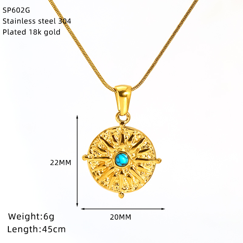 10g Weight Wholesale Jewelry IG Style Geometric 304 Stainless Steel Turquoise Zircon 18K Gold Plated Inlay Pendant Necklace Snake Chain