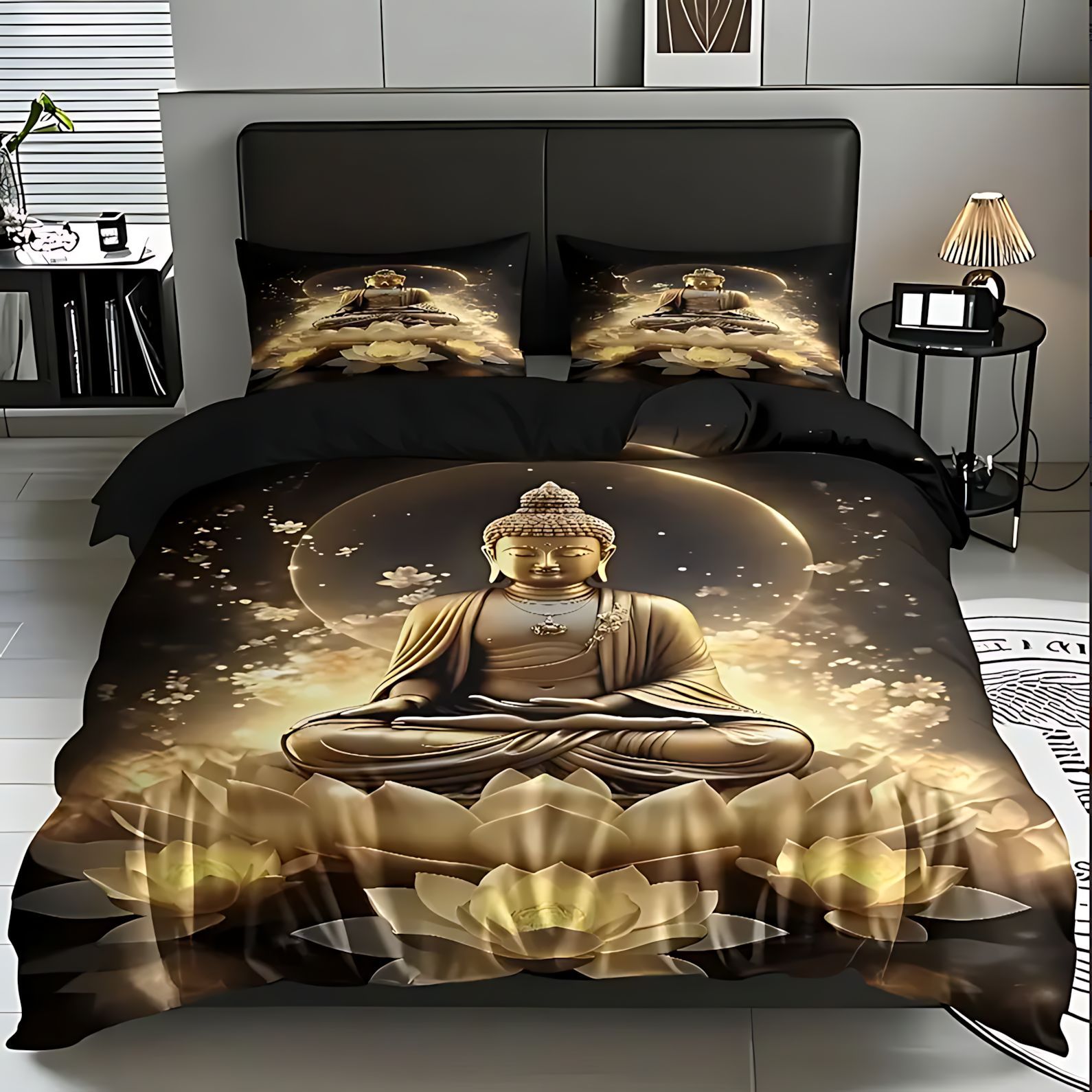 TEMU / JIT comercio exterior transfronterizo cómodo Zen Buda tema de impresión digital HD colcha colcha colcha colcha kit