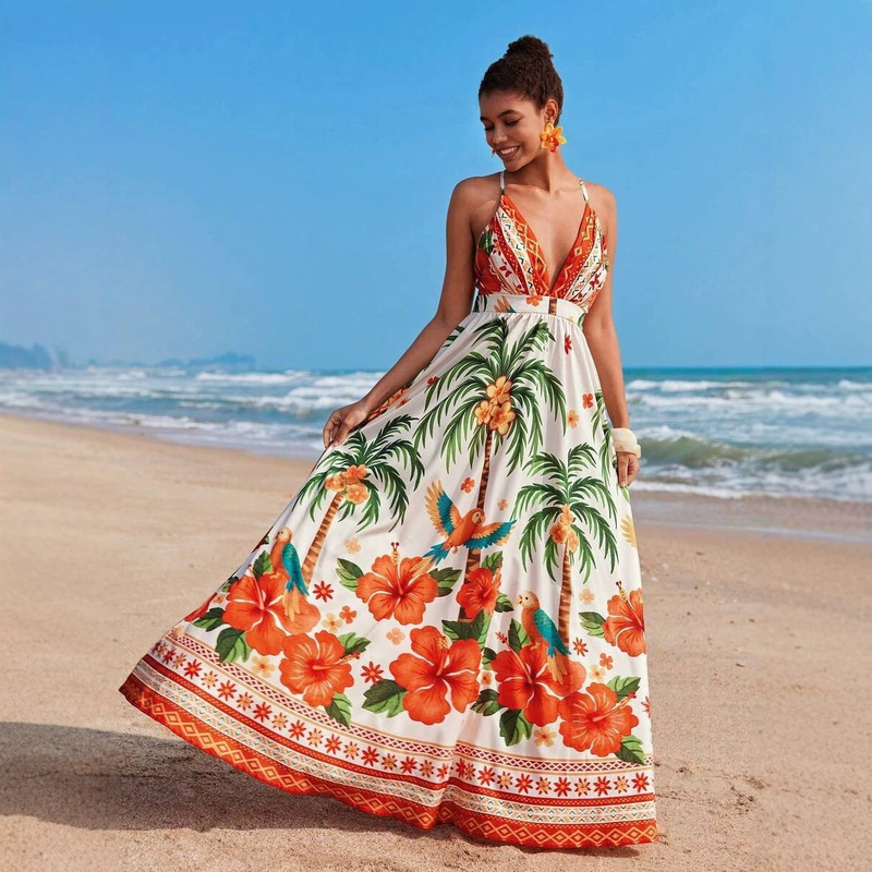 Cross-Border Foreign Trade Amazon Vacation Style Tropical Vacation Style Bohemian Style Western Style Printed Dress Cross-Border Foreign Trade Amazon Vacation Style Tropical Vacation Style Bohemian Style Western Style Printed Dress