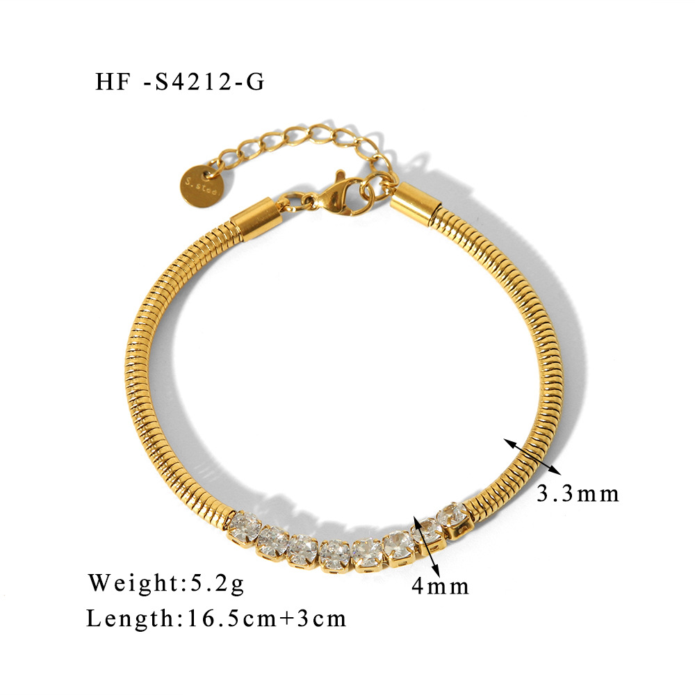 304 Stainless Steel 18K Gold Plated Basic Modern Style Classic Style Plating Inlay Geometric Zircon Bracelets display picture 7