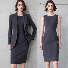 秋冬时尚新款毛呢深灰色职业套装修身显瘦一粒扣经理正装工作服OL