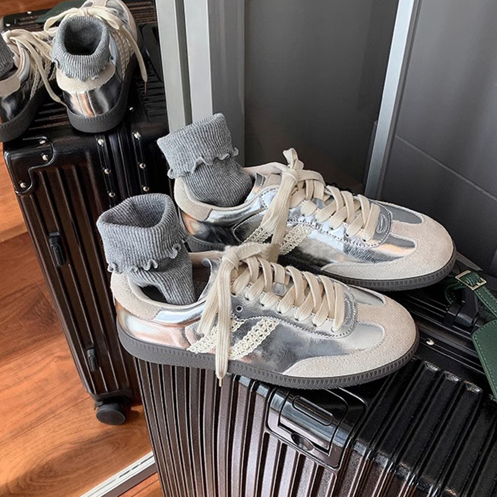 Sheii Su Yinyin same style vintage lace sports casual shoes women's moral training shoes leather color matching Forrest Gump shoes