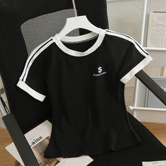 彈力短袖t恤女夏季新款修身圓領百搭設計小眾短款運動上衣小個子