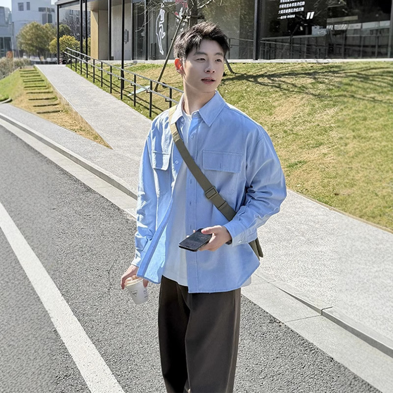 Dark Matter Sky Blue Shirt Men's Long Sleeve Sunny Clean Men's Wear Teenage Sense Workwear Shirt Thin Coat