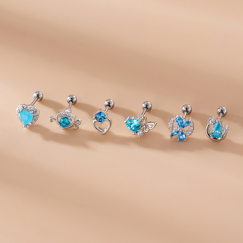 Fashion Heart Shape Bow Knot Stainless Steel Ear Studs Inlaid Zircon Stainless Steel Earrings 1 Piec