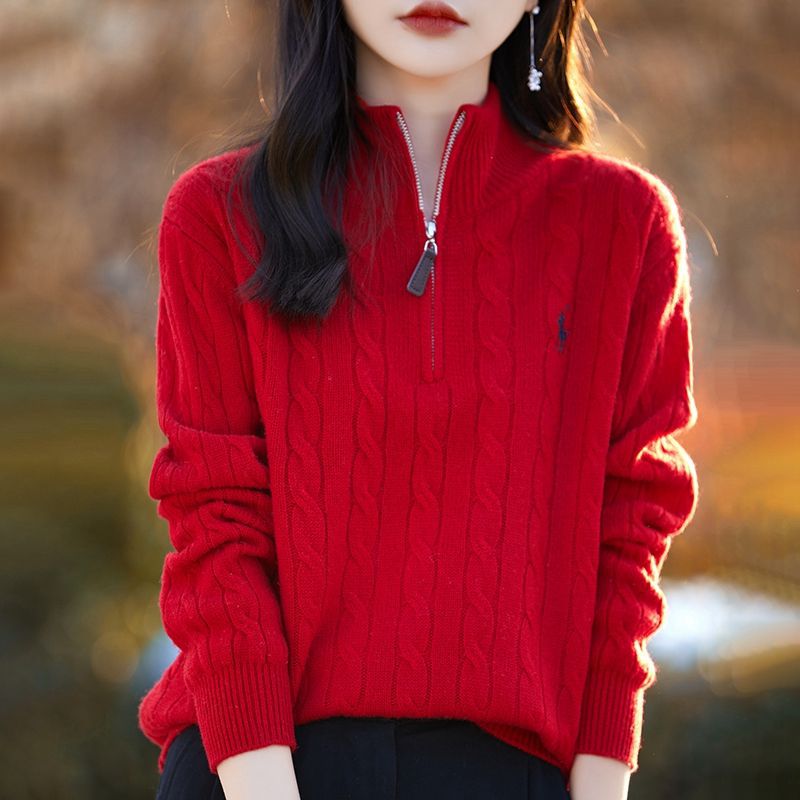 【羊戎世家】無地カシミヤレディースセーター秋冬用スタンドカラージッパーセーターゆったりインナーウェア厚手ウールベースレイヤー