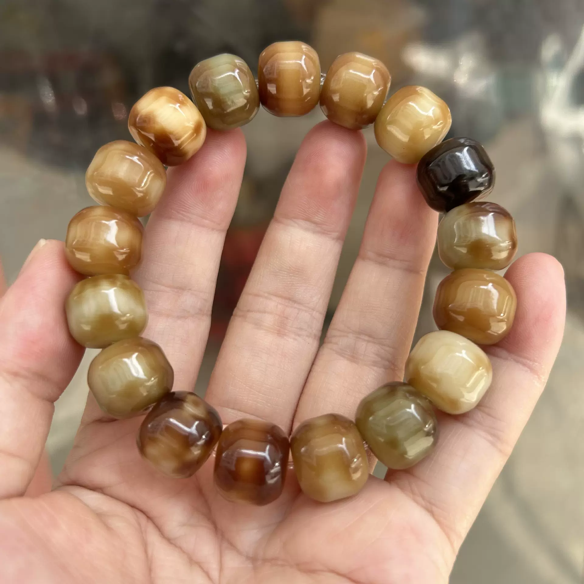 玉化花皮汉堡菩提根手串虎皮蛋卷文玩佛珠念珠老料菩提子手串文玩