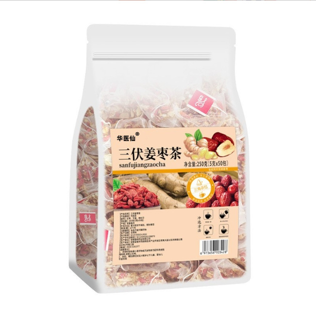 Sanfu Ginger Jujube Tea with Goji Berry Triangle Tea Bags Sugar Free Cold Brew 50g 10 Bags overview