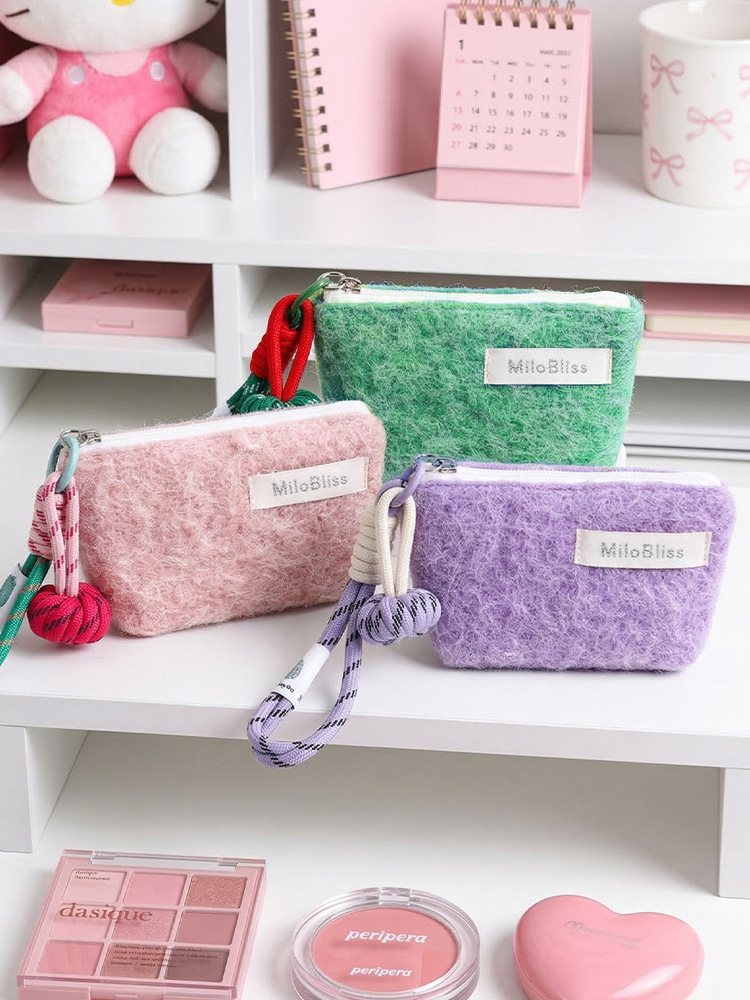 Nécesaire de Felpa Simple y de Moda, de Color Sólido, Portátil para el Día a Día