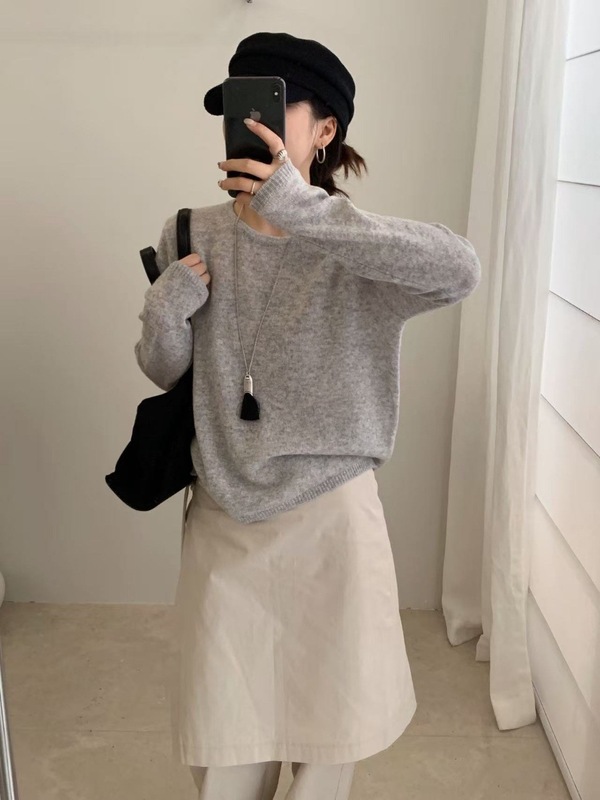 100全羊毛韩系温柔风软糯毛衣女秋冬新款宽松慵懒针织衫打底上衣|undefined