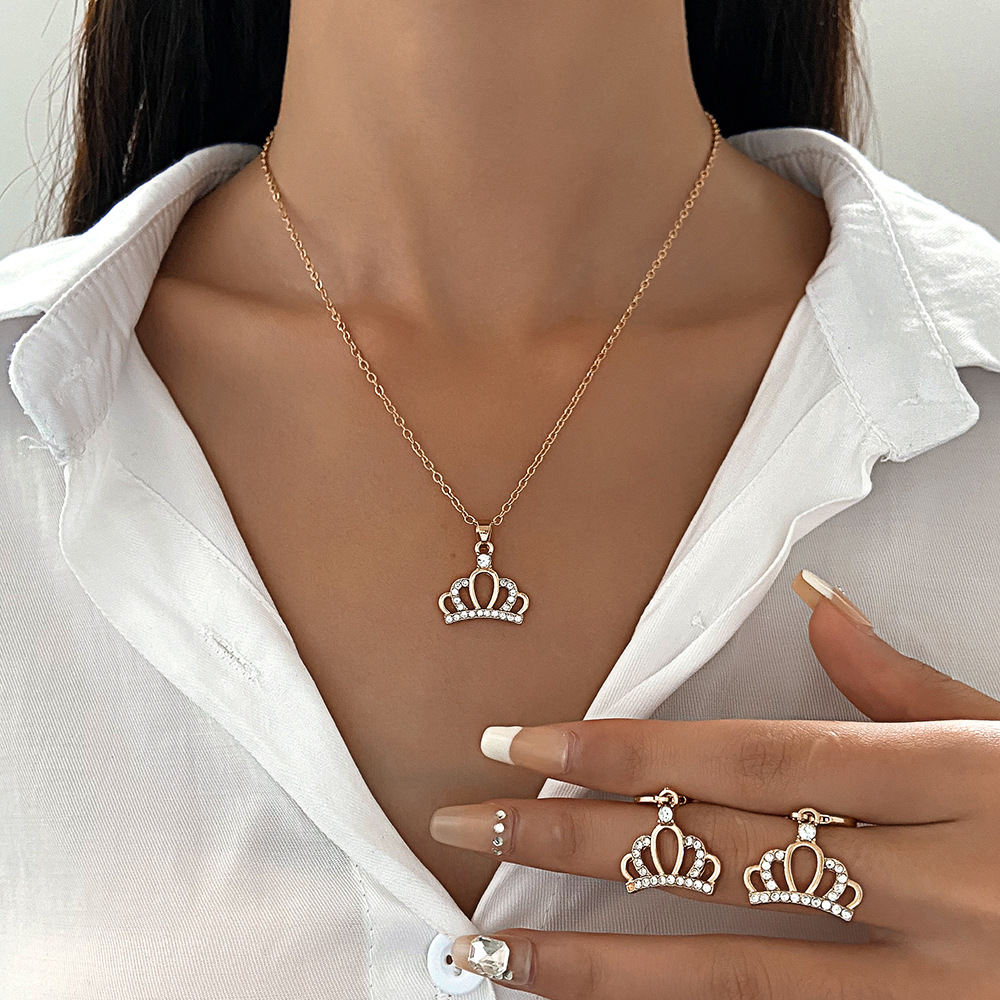 1 Set Fashion Crown Butterfly Notes Alloy Inlay Rhinestones Women's Jewelry Set display picture 5