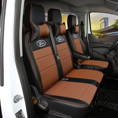 Covers, Ford Transit Seat Cushions, Modelə uyğun (Original) oturacaq örtükləri - 3-seats-black-brown-edge-leather-default-item