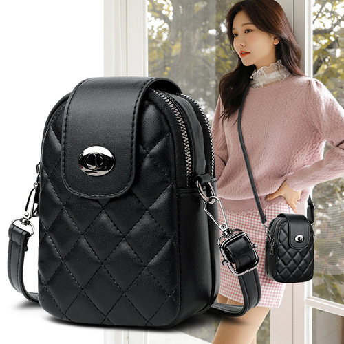 Women's Bags  Autumn New Fashion Diamond Embroidery Thread Small Shoulder Bag Single Shoulder Crossbody Double Layer Mobile Phone Coin Purse Trendy