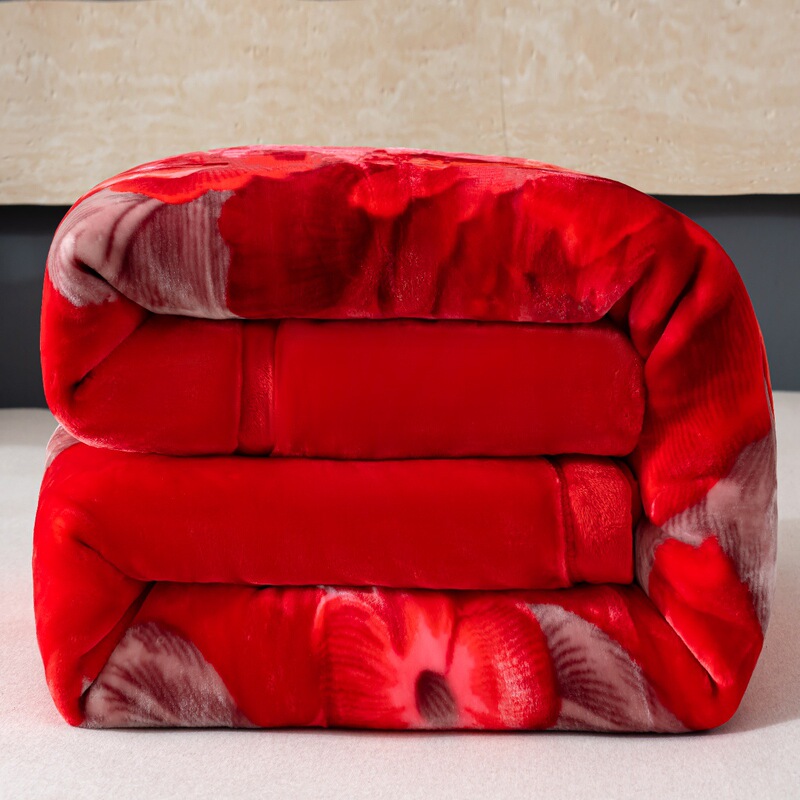 Double-Layer Bright Red Wedding Blanket for Dowry, High-End Autumn and Winter Thickened Gift for Newlyweds, Celebration Blanket, Quilt 5kg
