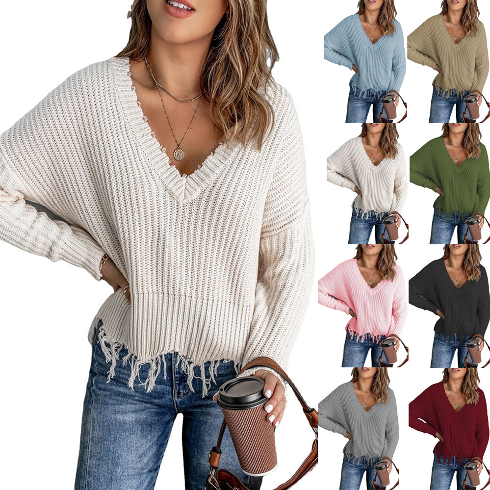 Cotton Tassel Ripped Sweater 1