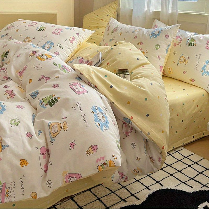 Ins Style High Color Value Washed Cotton Four-piece Set Children's Room Warm Bedding Student Dormitory Bed Sheet 3-piece Set