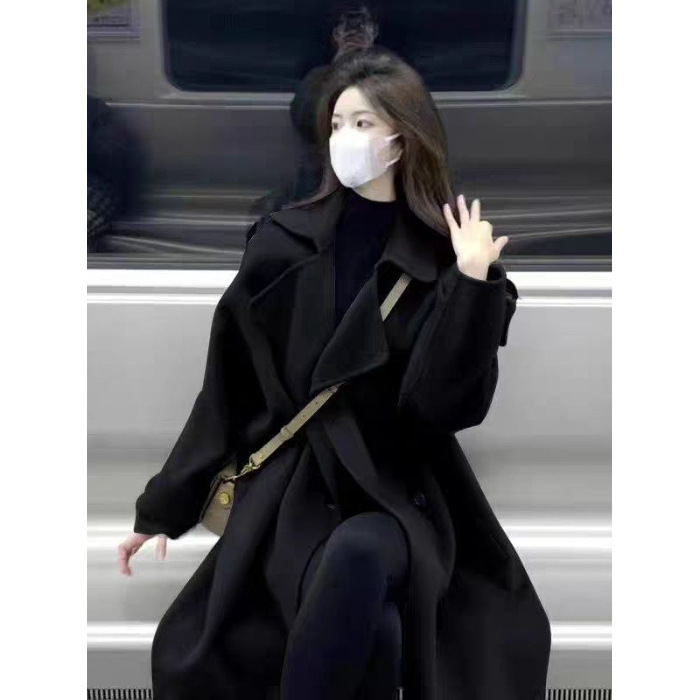 灰色双面羊绒呢子大衣女中长款2025秋冬新款高级感小个子毛呢外套|undefined