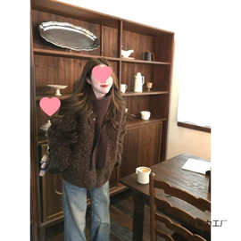 实拍实价 复古老钱风小众设计感可拆卸围巾毛毛外套女秋冬图片色