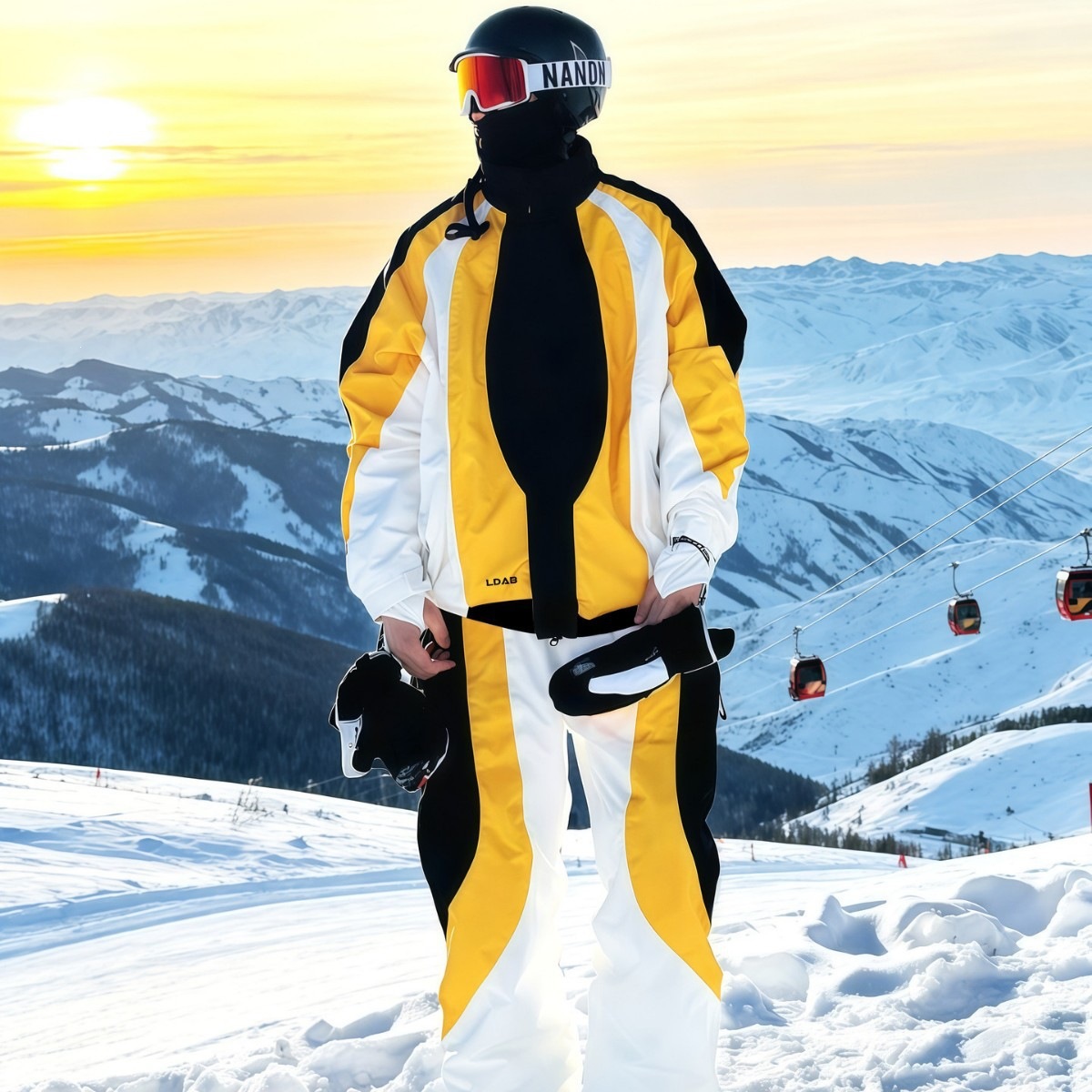 LDAB American-style color-blocking ski suit set 2026 autumn and winter new outdoor windproof trendy brand warm snowboard couple outfit