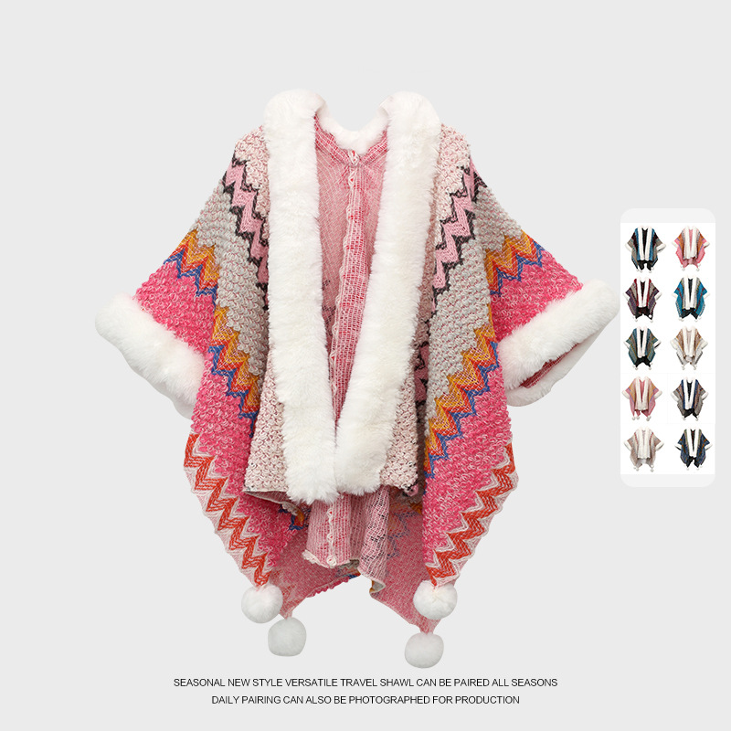 2024新款民族风披肩女粉色云南西藏川西旅游穿搭外搭披风斗篷外套