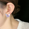 Design purple fresh ear clips, earrings, silver 925 sample, trend of season, flowered, no pierced ears