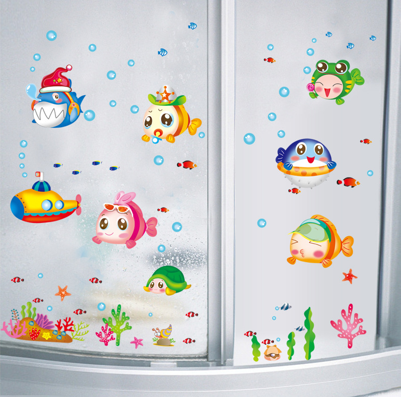 XH7153仲兰卡通海底世界儿童房卧室背景装饰可移除自粘墙贴画