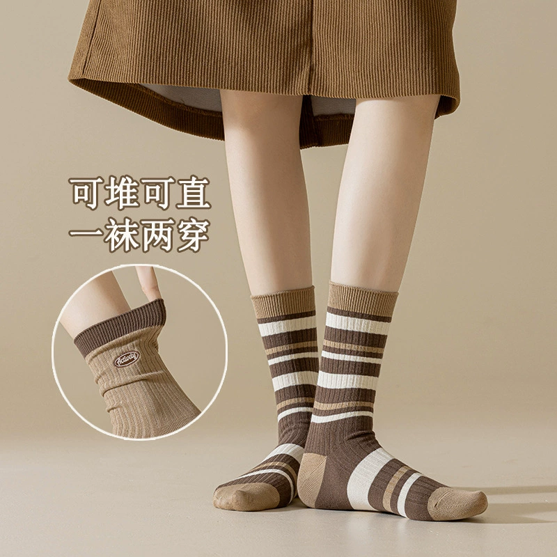 Brand demi-season knee socks, mid-length, Japanese and Korean