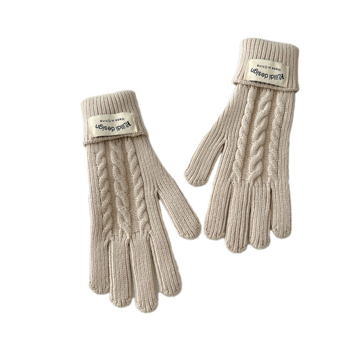 New solid color split finger gloves for winter, thickened touch screen, mobile phone riding, windproof and warm, men's and women's knitted wool