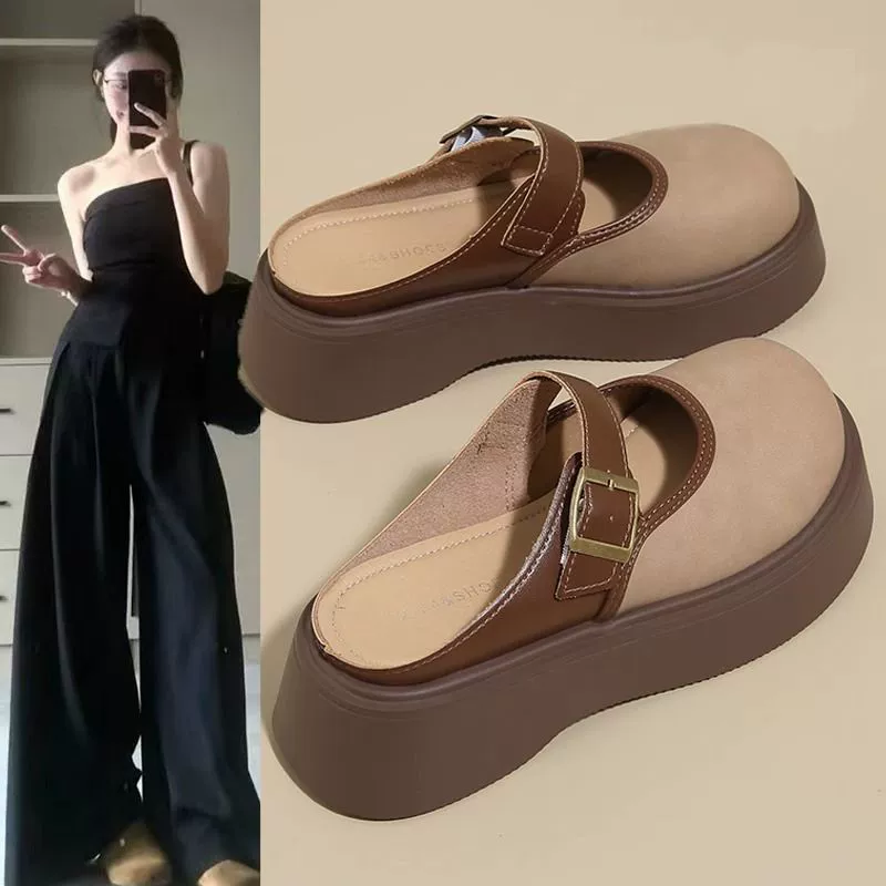 Женские туфли на платформе с клином для увеличения роста, весна-осень 2025, новые ретро-туфли с закрытым носком, маленький размер, слипоны в стиле Birkenstock.