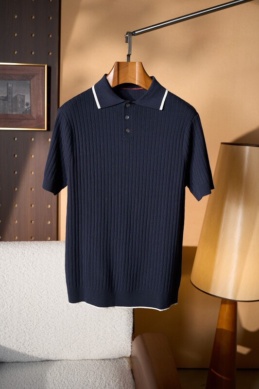Lp Men's Old Money Style Ribbed Craftsmanship Elegant and Fashionable Three-Button Lapel Short-Sleeve Knit Polo Shirt Lp Men's Old Money Style Ribbed Craftsmanship Elegant and Fashionable Three-Button Lapel Short-Sleeve Knit Polo Shirt