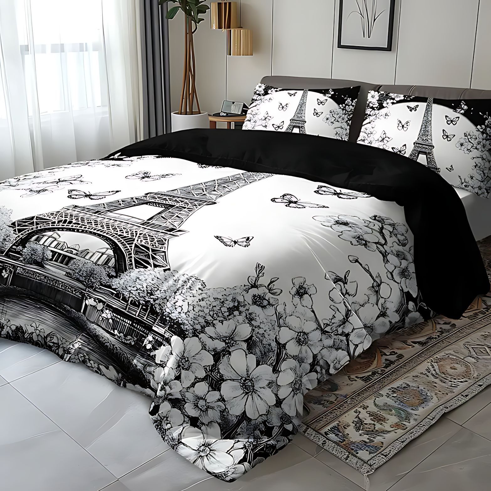 TEMU / JIT Transfronterizo Kit de colcha de cama de impresión digital para la Torre Eiffel de París