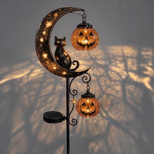 �羳Solar Black Cat & Pumpkin Moon Stake Light��؈�Ϲϵز��