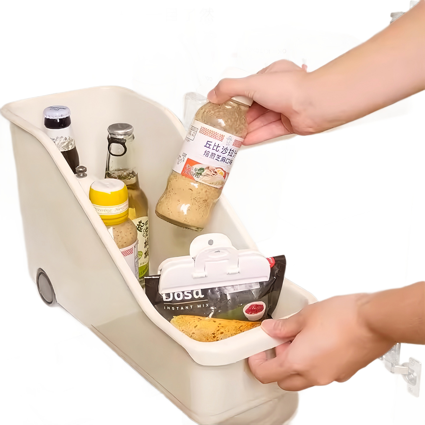 Caja de almacenamiento de utensilios de cocina cubierta de condimento caja de acabado con polea para almacenar gabinete de fregadero