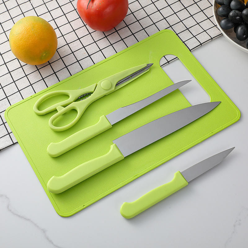 Juego de cuchillos de cocina de acero inoxidable, 5 piezas con tijeras y tabla, set de regalo profesional para el hogar