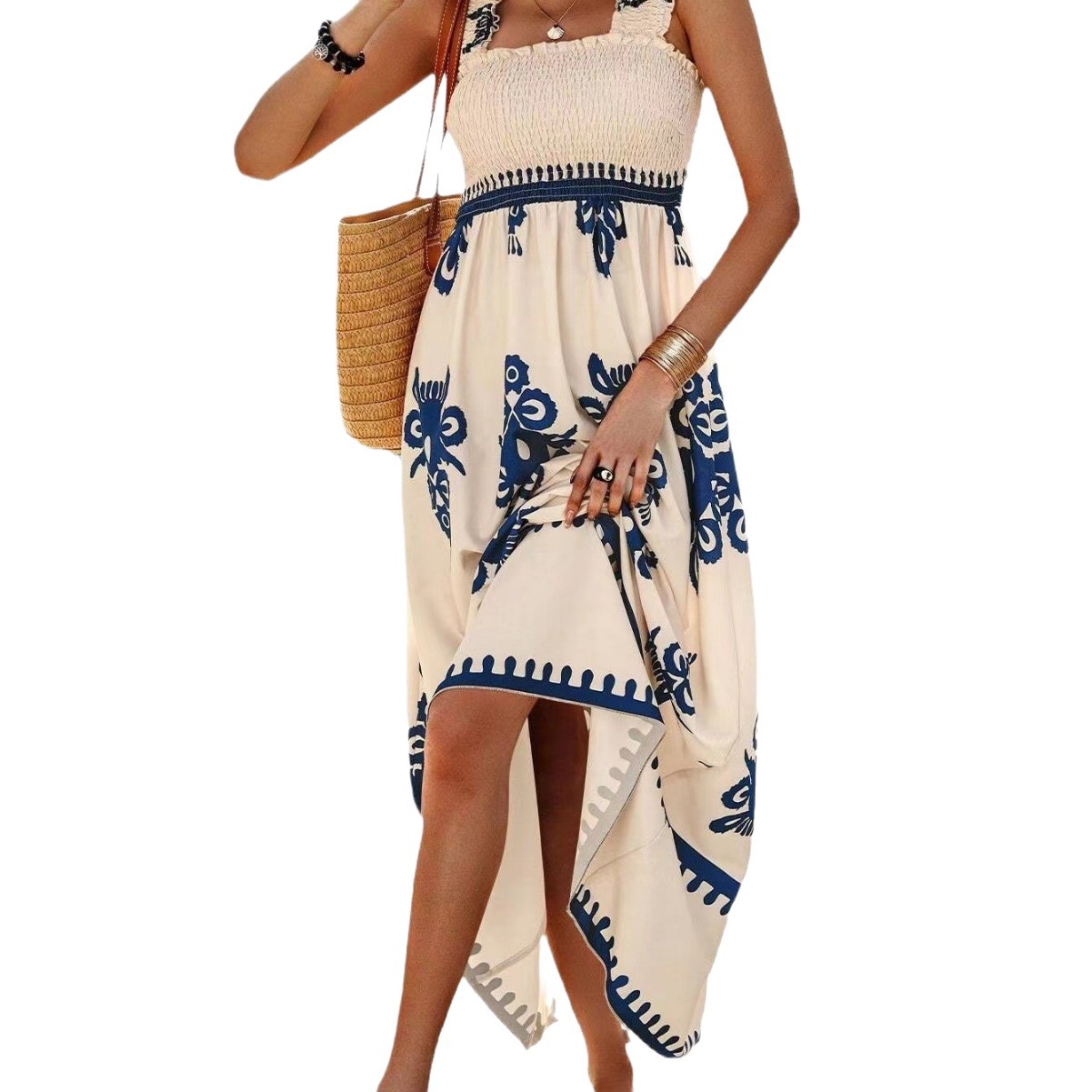 2024 Cross-Border European And American Fashion Hot-Selling Women's Beach Vacation Style Printed Strapless Dress_ecoleips.com