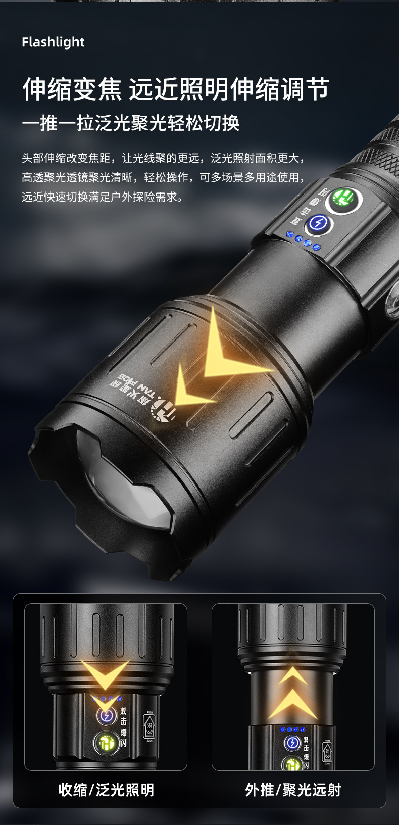 Cross-Border High-Intensity Ultra-Bright Flashlight White Laser Outdoor Cross-Border Fixed-Focus High-Power Long-Lasting Lithium Battery Warning Light