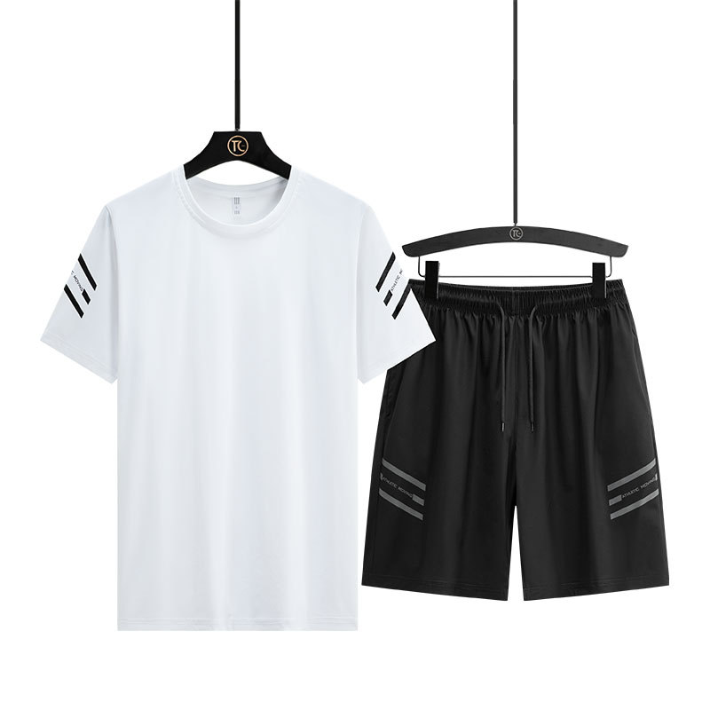 Ice Silk camiseta de los hombres de secado rápido verano marca de moda delgada pantalones cortos sueltos de manga corta ropa de baloncesto conjunto traje deportivo para correr image 7