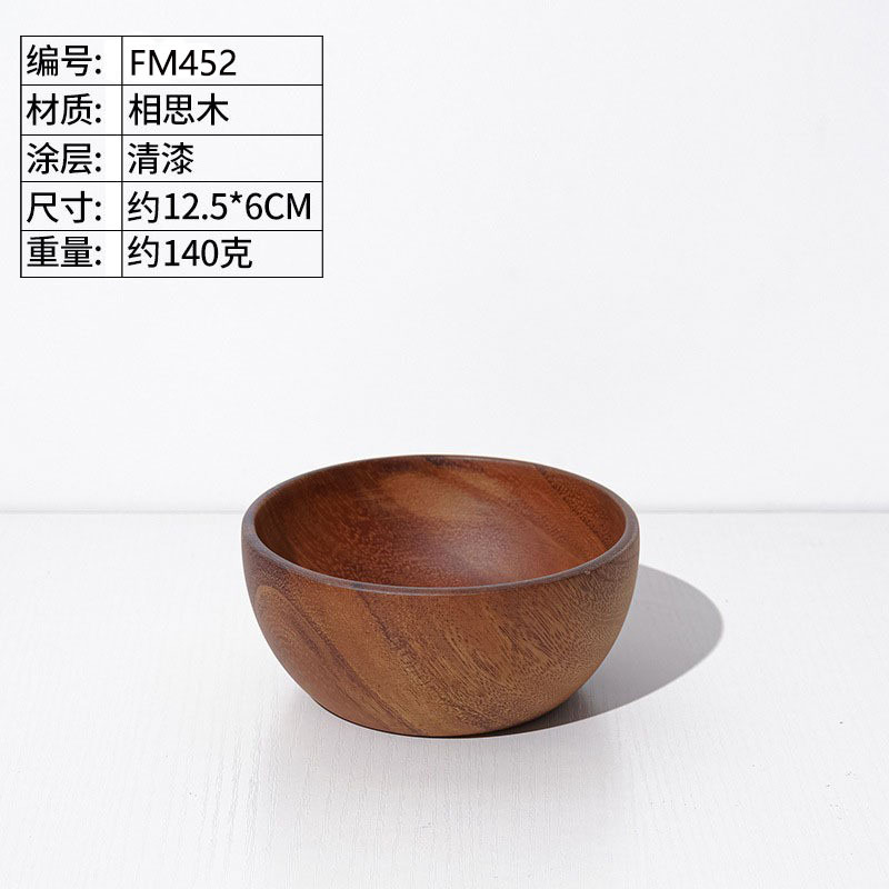 Venta al por mayor de madera de acacia todo tazón de madera restaurante japonés grande ramen tazón engrosado vajilla ensalada de frutas tazón grabado logotipo