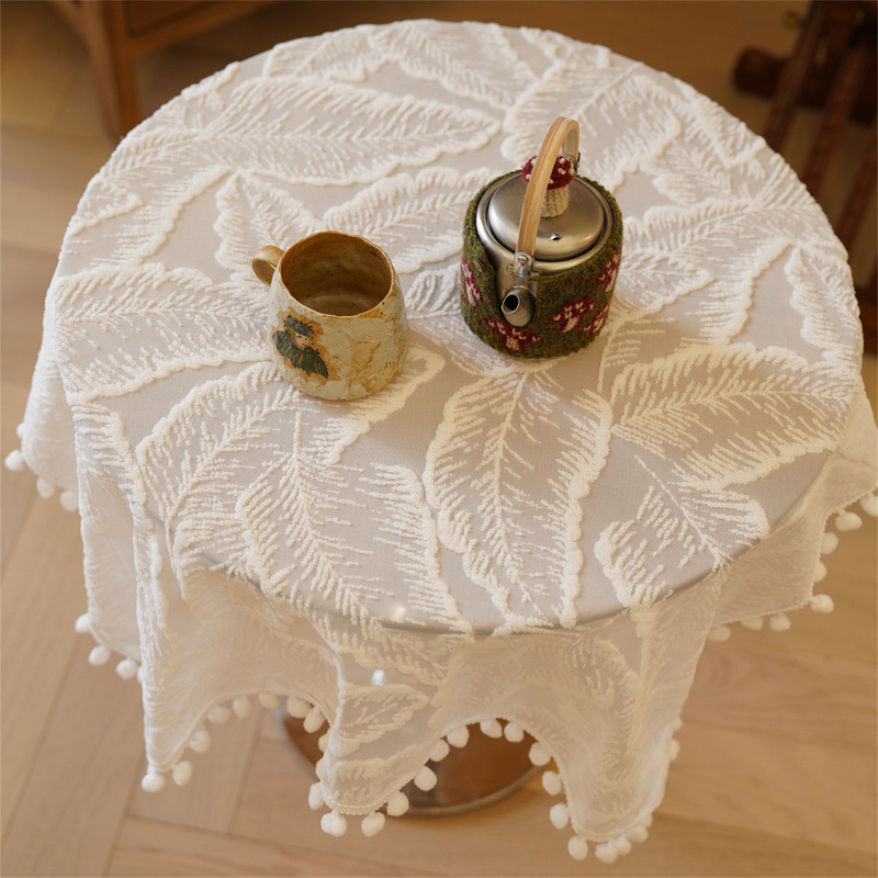 Cross-Border Feather Yarn Ball Edge Lace Tablecloth Pastoral Style Rectangular Dining Tablecloth Coffee Table Small Round Table Ins Tablecloth