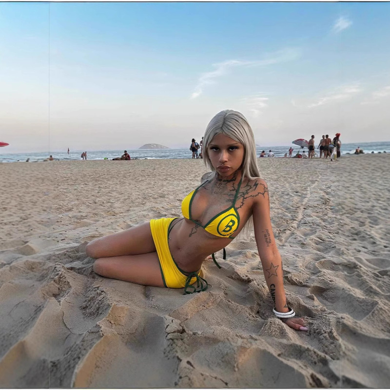 Spot Amazon European and American Suspender Printed Vest Hip-Covering Skirt Bikini Suit Sexy Hot Girl Chest-Wrapped Women's Clothing