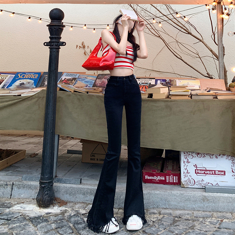 Paige Elastic force Weila Jeans Korean Edition tassels Flash horn trousers Self cultivation Show thin Tall Panties