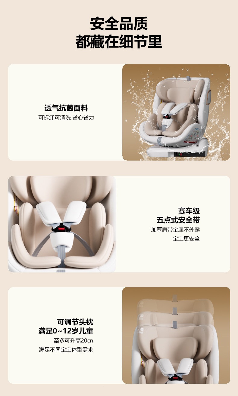 Suitable for children's safety seats in cars, baby car seat with 360-degree rotation, can be reclined, suitable for ages 0 and up