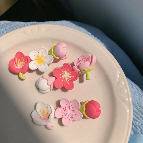 Pink Peach Blossom Hair Clip~Sweet Girly Cherry Blossom Fresh Side Clip Hair Accessories Summer Ins Headband Bangs Clip