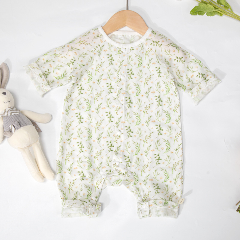 Ropa de verano para bebés Clase A Gasa de algodón de bambú antibacteriana Ropa de hogar Ropa de una pieza para recién nacido Ropa de cama para bebés para hombres