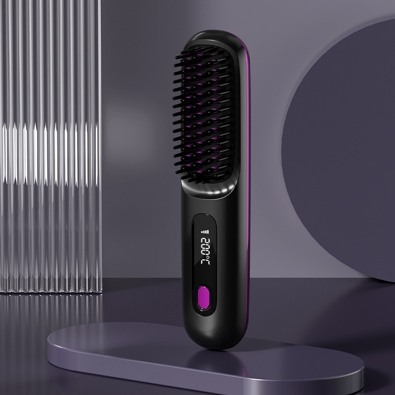 新しい液晶 USB 充電式ヘアストレートコームセラミック加熱マイナスイオン電気コームワイヤレスポータブルミニヘアアイロン|undefined