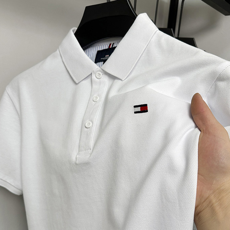 アメリカ正規品トミー夏メンズ100% 綿半袖ポロシャツ刺繍折り襟純色重ポンド半袖tシャツ|undefined