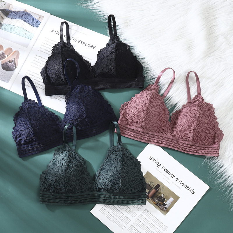 Triángulo francés taza sujetador de las mujeres otoño sexy encaje belleza espalda inalámbrico ropa interior de las mujeres en stock al por mayor image 5